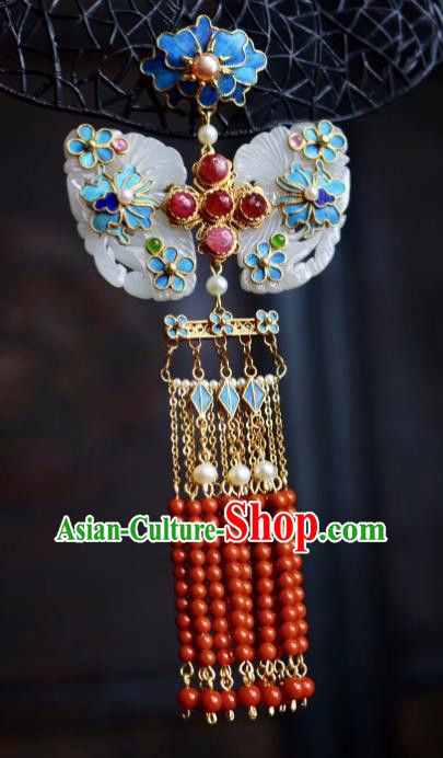 China Handmade Jade Brooch Jewelry Traditional Qing Dynasty Red Beads Tassel Pendant Accessories China Handmade Jade Brooch Jewelry Traditional Qing Dynasty Red Beads Tassel Pendant Accessories