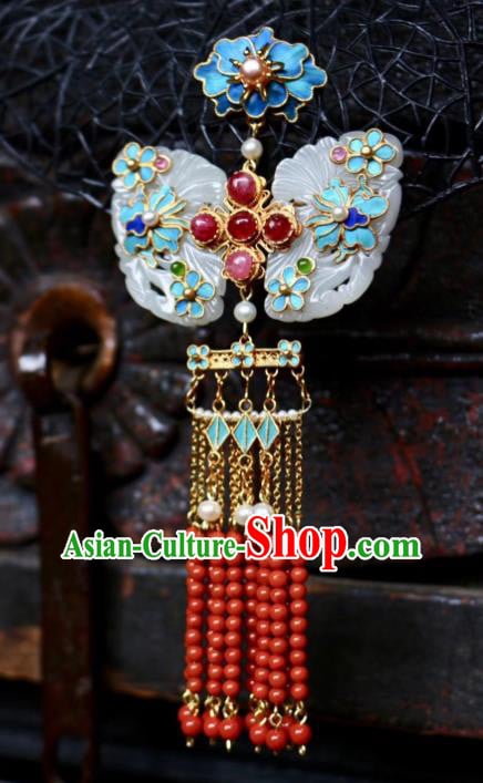 China Handmade Jade Brooch Jewelry Traditional Qing Dynasty Red Beads Tassel Pendant Accessories China Handmade Jade Brooch Jewelry Traditional Qing Dynasty Red Beads Tassel Pendant Accessories