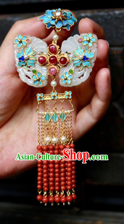 China Handmade Jade Brooch Jewelry Traditional Qing Dynasty Red Beads Tassel Pendant Accessories China Handmade Jade Brooch Jewelry Traditional Qing Dynasty Red Beads Tassel Pendant Accessories