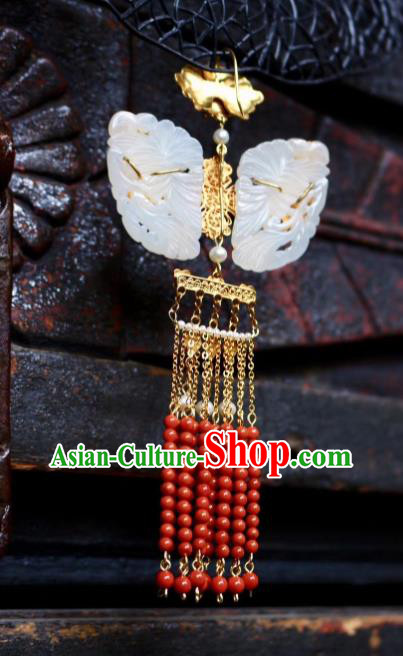 China Handmade Jade Brooch Jewelry Traditional Qing Dynasty Red Beads Tassel Pendant Accessories China Handmade Jade Brooch Jewelry Traditional Qing Dynasty Red Beads Tassel Pendant Accessories