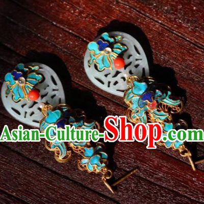 China Classical Blueing Ear Jewelry Traditional Cheongsam White Jade Earrings