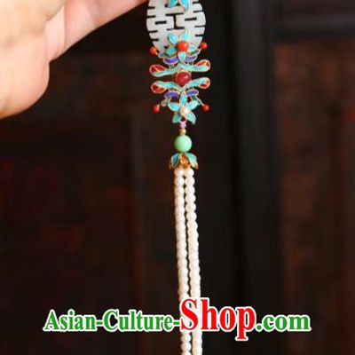 China Handmade Wedding Jade Brooch Jewelry Traditional Qing Dynasty Pearls Tassel Pendant Accessories