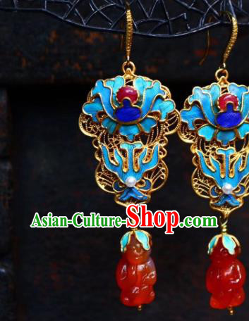 China Classical Qing Dynasty Blueing Agate Ear Jewelry Traditional Cheongsam Earrings China Classical Qing Dynasty Blueing Agate Ear Jewelry Traditional Cheongsam Earrings