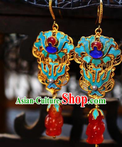 China Classical Qing Dynasty Blueing Agate Ear Jewelry Traditional Cheongsam Earrings China Classical Qing Dynasty Blueing Agate Ear Jewelry Traditional Cheongsam Earrings