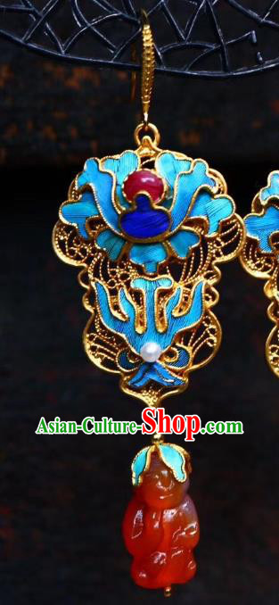 China Classical Qing Dynasty Blueing Agate Ear Jewelry Traditional Cheongsam Earrings China Classical Qing Dynasty Blueing Agate Ear Jewelry Traditional Cheongsam Earrings