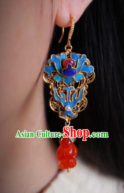 China Classical Qing Dynasty Blueing Agate Ear Jewelry Traditional Cheongsam Earrings China Classical Qing Dynasty Blueing Agate Ear Jewelry Traditional Cheongsam Earrings