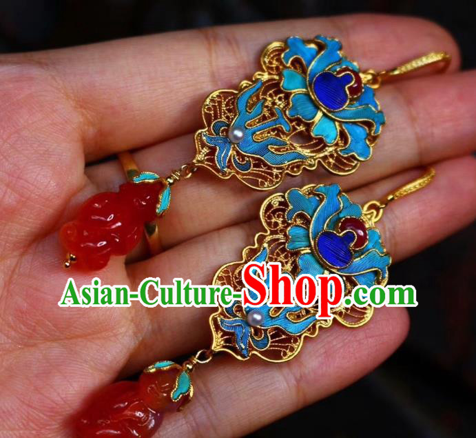 China Classical Qing Dynasty Blueing Agate Ear Jewelry Traditional Cheongsam Earrings China Classical Qing Dynasty Blueing Agate Ear Jewelry Traditional Cheongsam Earrings