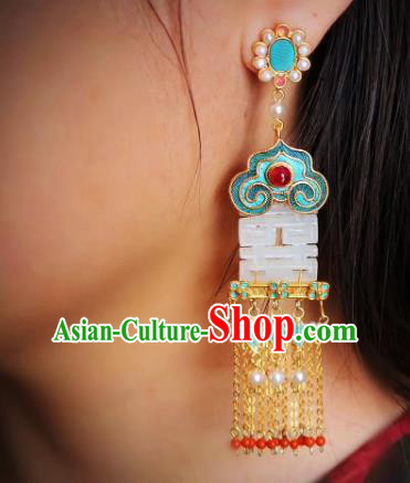 China Classical Garnet Tassel Ear Jewelry Traditional Wedding Cheongsam Jade Earrings China Classical Garnet Tassel Ear Jewelry Traditional Wedding Cheongsam Jade Earrings