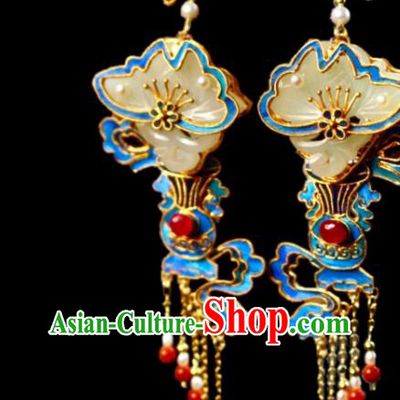 China Classical Red Beads Tassel Ear Jewelry Traditional Cheongsam Jade Earrings