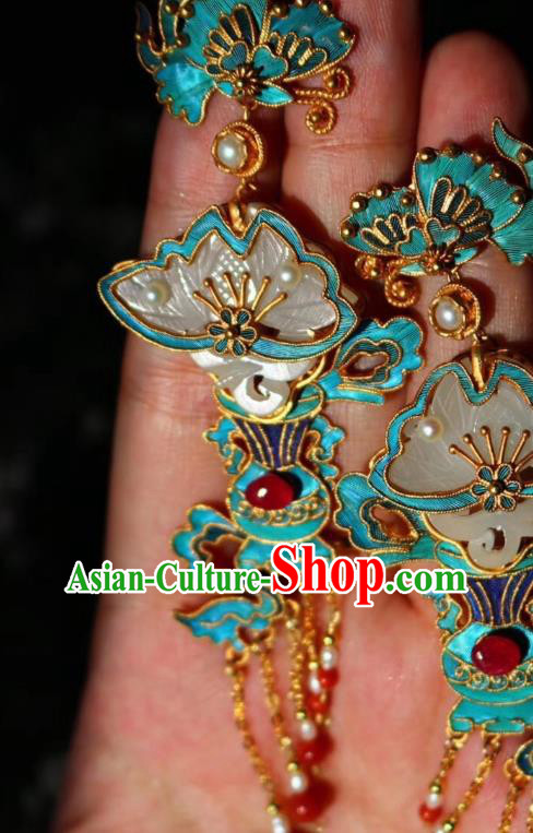 China Classical Red Beads Tassel Ear Jewelry Traditional Cheongsam Jade Earrings China Classical Red Beads Tassel Ear Jewelry Traditional Cheongsam Jade Earrings