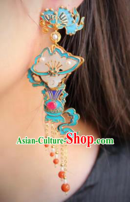 China Classical Red Beads Tassel Ear Jewelry Traditional Cheongsam Jade Earrings China Classical Red Beads Tassel Ear Jewelry Traditional Cheongsam Jade Earrings