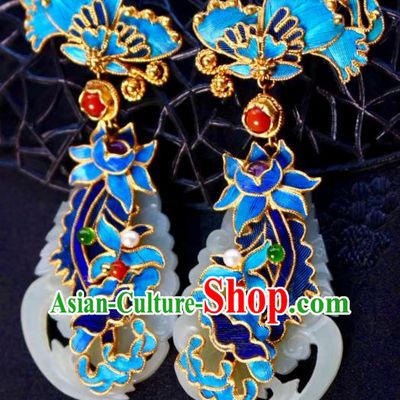 China Classical Cloisonne Ear Jewelry Traditional Cheongsam Jade Phoenix Earrings
