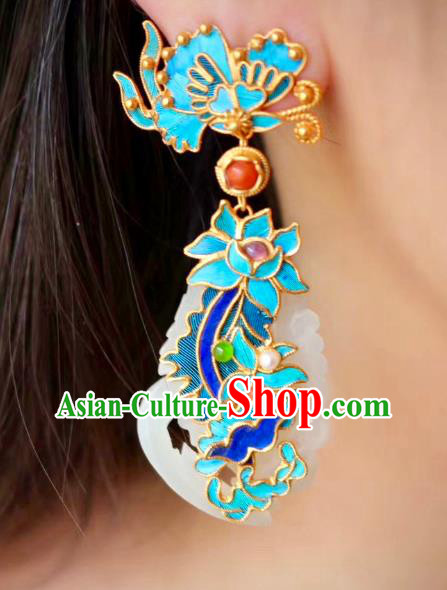 China Classical Cloisonne Ear Jewelry Traditional Cheongsam Jade Phoenix Earrings China Classical Cloisonne Ear Jewelry Traditional Cheongsam Jade Phoenix Earrings