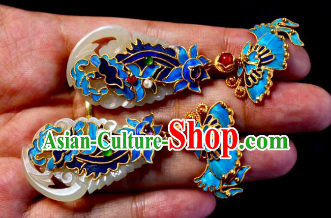 China Classical Cloisonne Ear Jewelry Traditional Cheongsam Jade Phoenix Earrings China Classical Cloisonne Ear Jewelry Traditional Cheongsam Jade Phoenix Earrings