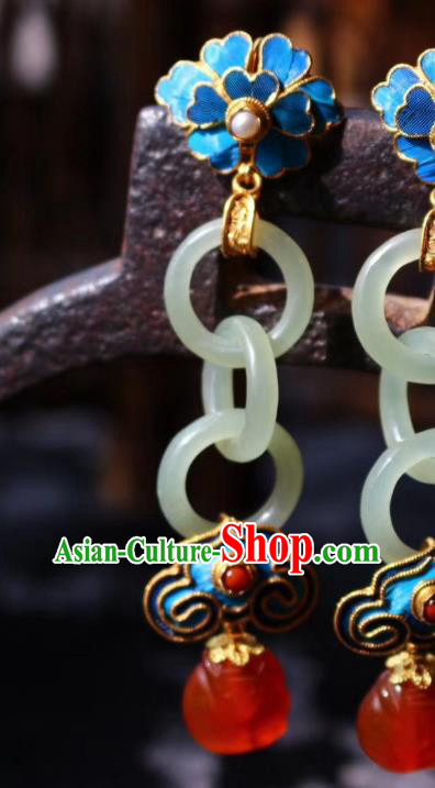 China Classical Agate Ear Jewelry Traditional Cheongsam Jade Peace Buckle Earrings China Classical Agate Ear Jewelry Traditional Cheongsam Jade Peace Buckle Earrings