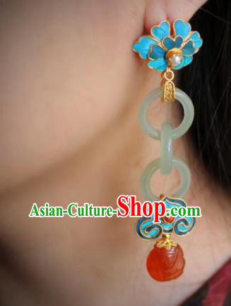 China Classical Agate Ear Jewelry Traditional Cheongsam Jade Peace Buckle Earrings China Classical Agate Ear Jewelry Traditional Cheongsam Jade Peace Buckle Earrings