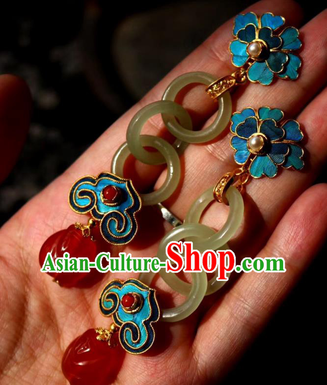 China Classical Agate Ear Jewelry Traditional Cheongsam Jade Peace Buckle Earrings China Classical Agate Ear Jewelry Traditional Cheongsam Jade Peace Buckle Earrings