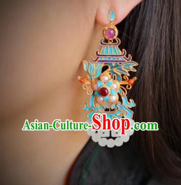 China Classical Garnet Pearls Ear Jewelry Traditional Cheongsam Wedding Jade Earrings China Classical Garnet Pearls Ear Jewelry Traditional Cheongsam Wedding Jade Earrings