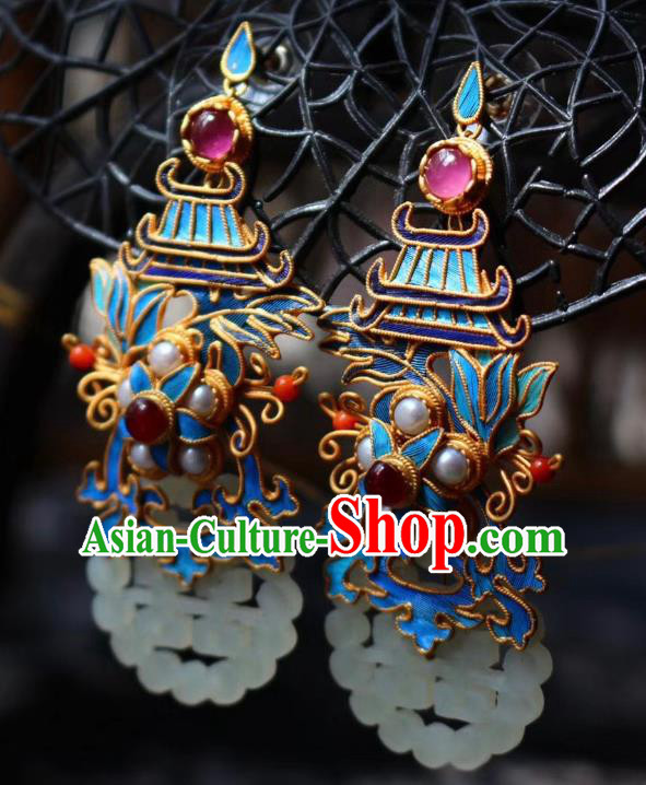 China Classical Garnet Pearls Ear Jewelry Traditional Cheongsam Wedding Jade Earrings China Classical Garnet Pearls Ear Jewelry Traditional Cheongsam Wedding Jade Earrings