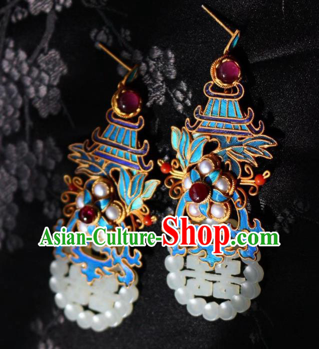 China Classical Garnet Pearls Ear Jewelry Traditional Cheongsam Wedding Jade Earrings China Classical Garnet Pearls Ear Jewelry Traditional Cheongsam Wedding Jade Earrings