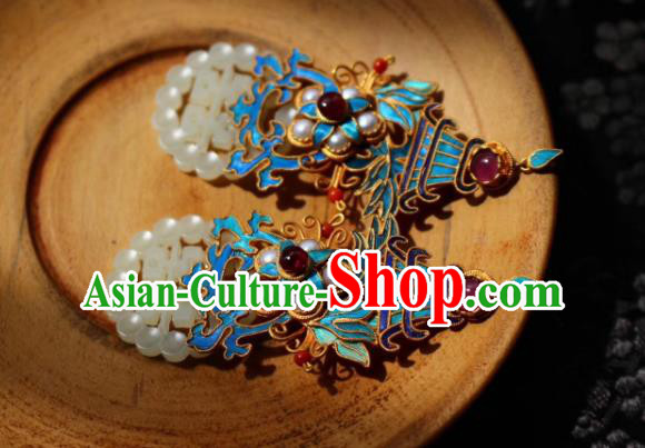 China Classical Garnet Pearls Ear Jewelry Traditional Cheongsam Wedding Jade Earrings China Classical Garnet Pearls Ear Jewelry Traditional Cheongsam Wedding Jade Earrings
