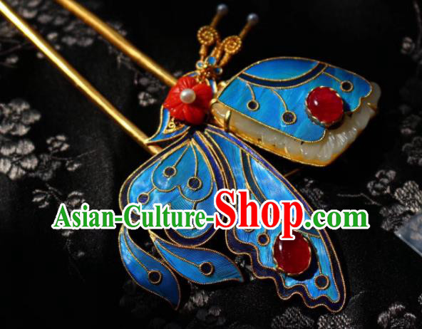 Chinese Handmade Garnet Hair Stick Traditional Ancient Qing Dynasty Cloisonne Butterfly Hairpin Chinese Handmade Garnet Hair Stick Traditional Ancient Qing Dynasty Cloisonne Butterfly Hairpin