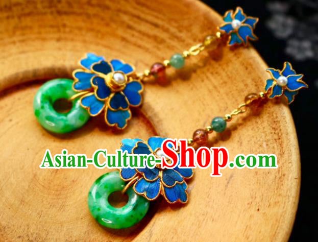 China Classical Jadeite Ear Jewelry Traditional Cheongsam Blue Flower Earrings China Classical Jadeite Ear Jewelry Traditional Cheongsam Blue Flower Earrings