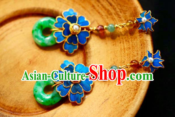 China Classical Jadeite Ear Jewelry Traditional Cheongsam Blue Flower Earrings China Classical Jadeite Ear Jewelry Traditional Cheongsam Blue Flower Earrings