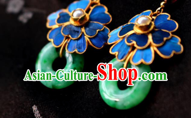 China Classical Jadeite Ear Jewelry Traditional Cheongsam Blue Flower Earrings China Classical Jadeite Ear Jewelry Traditional Cheongsam Blue Flower Earrings
