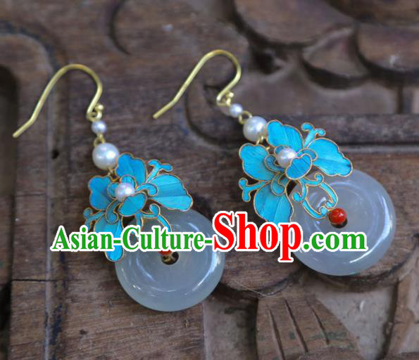 Chinese Traditional Jade Jewelry Ancient Empress Cloisonne Ear Accessories Qing Dynasty Pearls Earrings Chinese Traditional Jade Jewelry Ancient Empress Cloisonne Ear Accessories Qing Dynasty Pearls Earrings