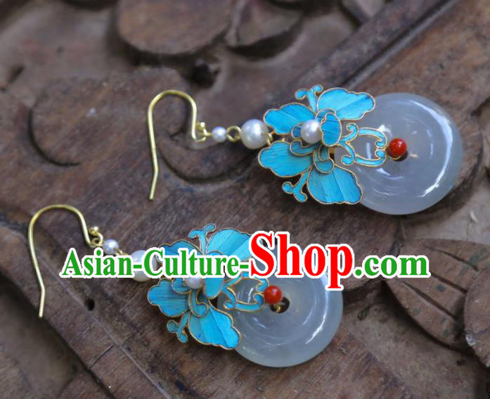 Chinese Traditional Jade Jewelry Ancient Empress Cloisonne Ear Accessories Qing Dynasty Pearls Earrings Chinese Traditional Jade Jewelry Ancient Empress Cloisonne Ear Accessories Qing Dynasty Pearls Earrings