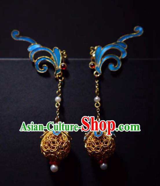 Chinese Traditional Filigree Jewelry Qing Dynasty Earrings Ancient Empress Pearls Ear Accessories Chinese Traditional Filigree Jewelry Qing Dynasty Earrings Ancient Empress Pearls Ear Accessories