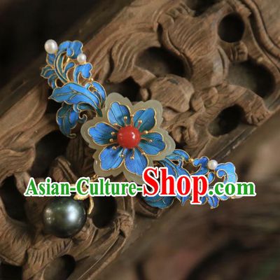 China Handmade Jade Plum Brooch Accessories Traditional Qing Dynasty Black Pearl Breastpin Jewelry