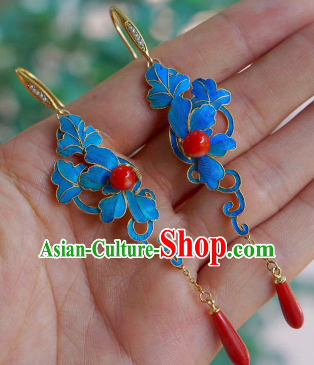 Chinese Ancient Empress Agate Ear Accessories Traditional Qing Dynasty Cloisonne Earrings Jewelry Chinese Ancient Empress Agate Ear Accessories Traditional Qing Dynasty Cloisonne Earrings Jewelry