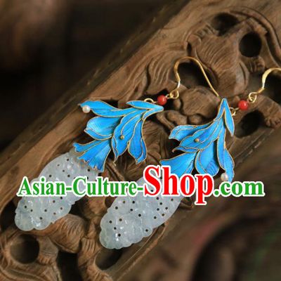 Chinese Traditional Handmade Jade Earrings Jewelry Ancient Empress Blueing Ear Accessories