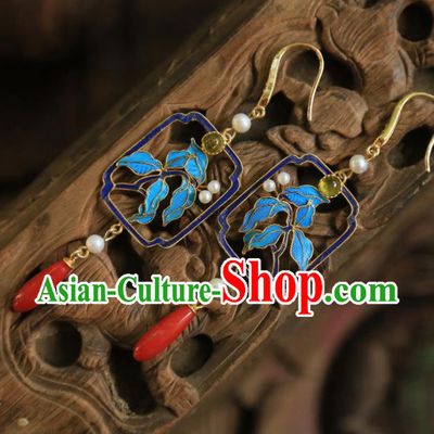 Chinese Handmade Agate Earrings Jewelry Traditional Ancient Empress Emerald Pearls Ear Accessories
