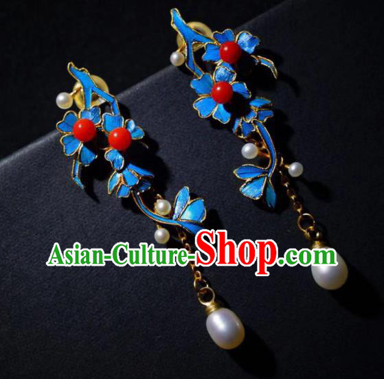 Chinese Ancient Qing Dynasty Empress Ear Accessories Handmade Traditional Pearls Earrings Jewelry Chinese Ancient Qing Dynasty Empress Ear Accessories Handmade Traditional Pearls Earrings Jewelry