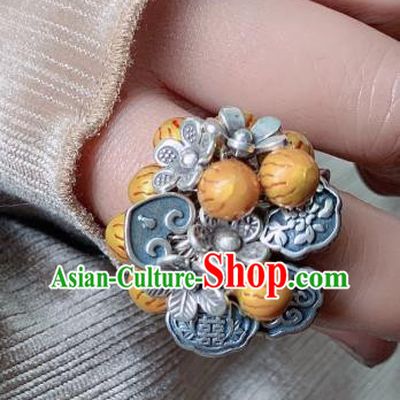 Chinese Handmade Silver Carving Ring National Circlet Jewelry
