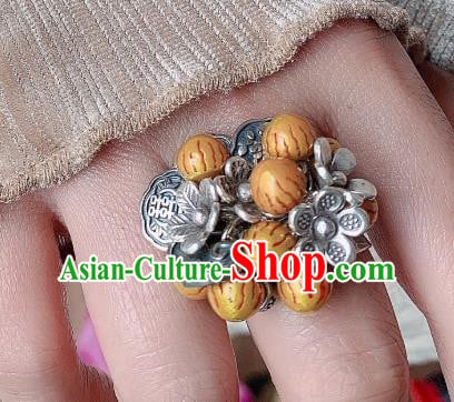 Chinese Handmade Silver Carving Ring National Circlet Jewelry