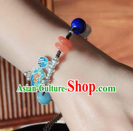 Handmade Chinese National Blueing Bracelet Ethnic Silver Bangle Lapis Wristlet Accessories