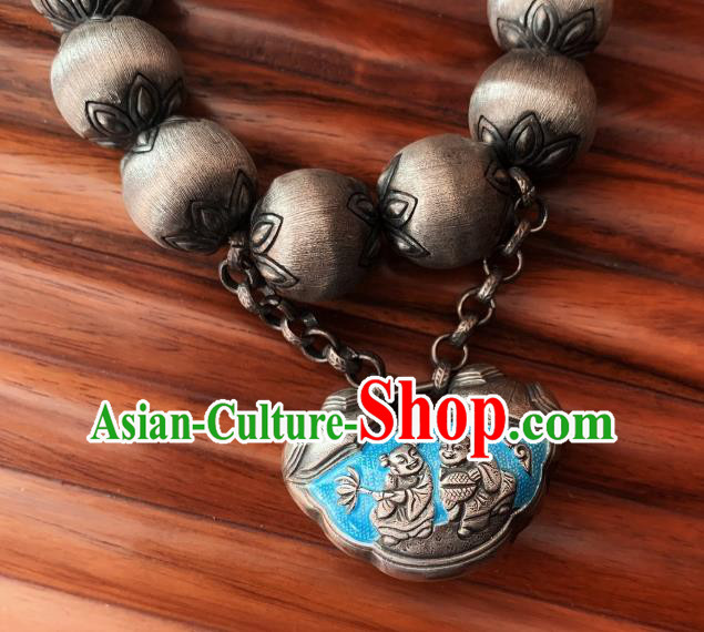 Handmade Chinese Ethnic Silver Carving Bangle Wristlet Accessories National Blueing Lock Bracelet Handmade Chinese Ethnic Silver Carving Bangle Wristlet Accessories National Blueing Lock Bracelet