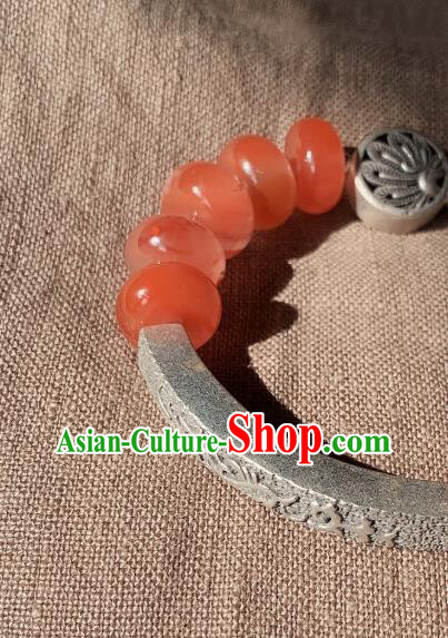 Handmade Chinese Agate Beads Wristlet Accessories National Bracelet Ethnic Silver Carving Bangle Handmade Chinese Agate Beads Wristlet Accessories National Bracelet Ethnic Silver Carving Bangle