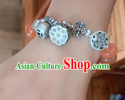Handmade Chinese Agate Beads Wristlet Accessories National Bracelet Ethnic Silver Carving Bangle Handmade Chinese Agate Beads Wristlet Accessories National Bracelet Ethnic Silver Carving Bangle