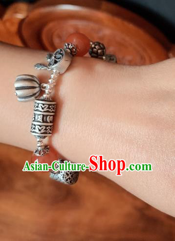 Handmade Chinese Ethnic Silver Carving Bangle Agate Beads Wristlet Accessories National Bracelet Handmade Chinese Ethnic Silver Carving Bangle Agate Beads Wristlet Accessories National Bracelet