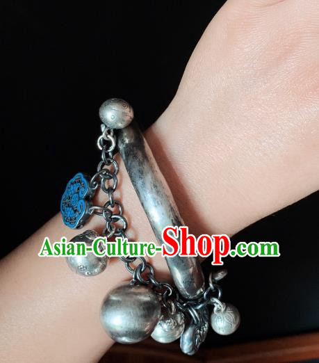 Handmade Chinese Ethnic Silver Bangle Wristlet Accessories National Blueing Lotus Bracelet Handmade Chinese Ethnic Silver Bangle Wristlet Accessories National Blueing Lotus Bracelet