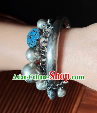 Handmade Chinese Ethnic Silver Bangle Wristlet Accessories National Blueing Lotus Bracelet Handmade Chinese Ethnic Silver Bangle Wristlet Accessories National Blueing Lotus Bracelet