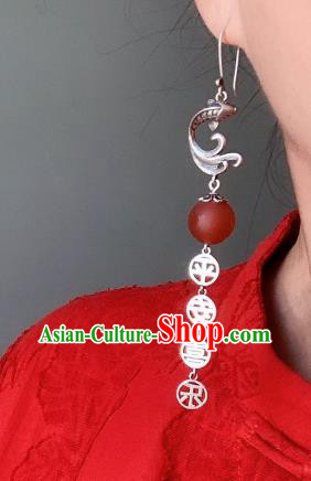 China National Agate Lantern Earrings Traditional Cheongsam Silver Carving Fish Ear Accessories China National Agate Lantern Earrings Traditional Cheongsam Silver Carving Fish Ear Accessories