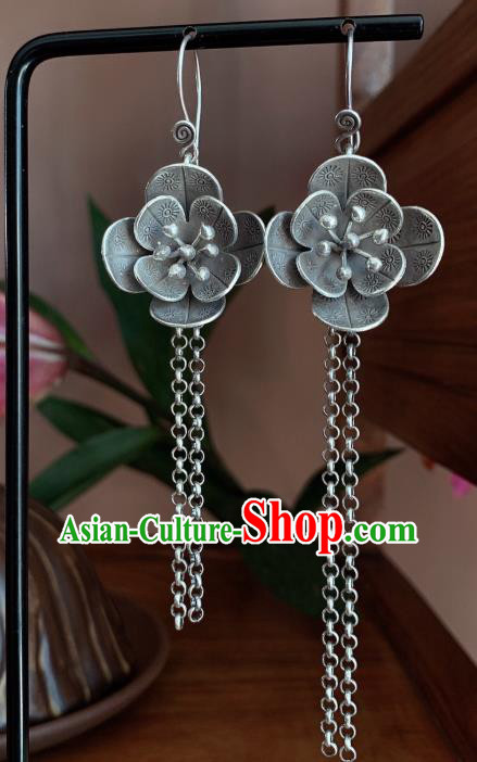 China National Silver Carving Flower Earrings Traditional Cheongsam Long Tassel Ear Accessories China National Silver Carving Flower Earrings Traditional Cheongsam Long Tassel Ear Accessories