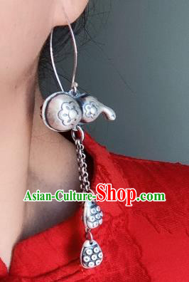 China Traditional Cheongsam Ear Accessories National Silver Carving Gourd Earrings China Traditional Cheongsam Ear Accessories National Silver Carving Gourd Earrings