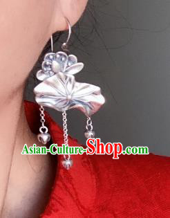 China Traditional Cheongsam Ear Accessories National Silver Carving Lotus Earrings China Traditional Cheongsam Ear Accessories National Silver Carving Lotus Earrings